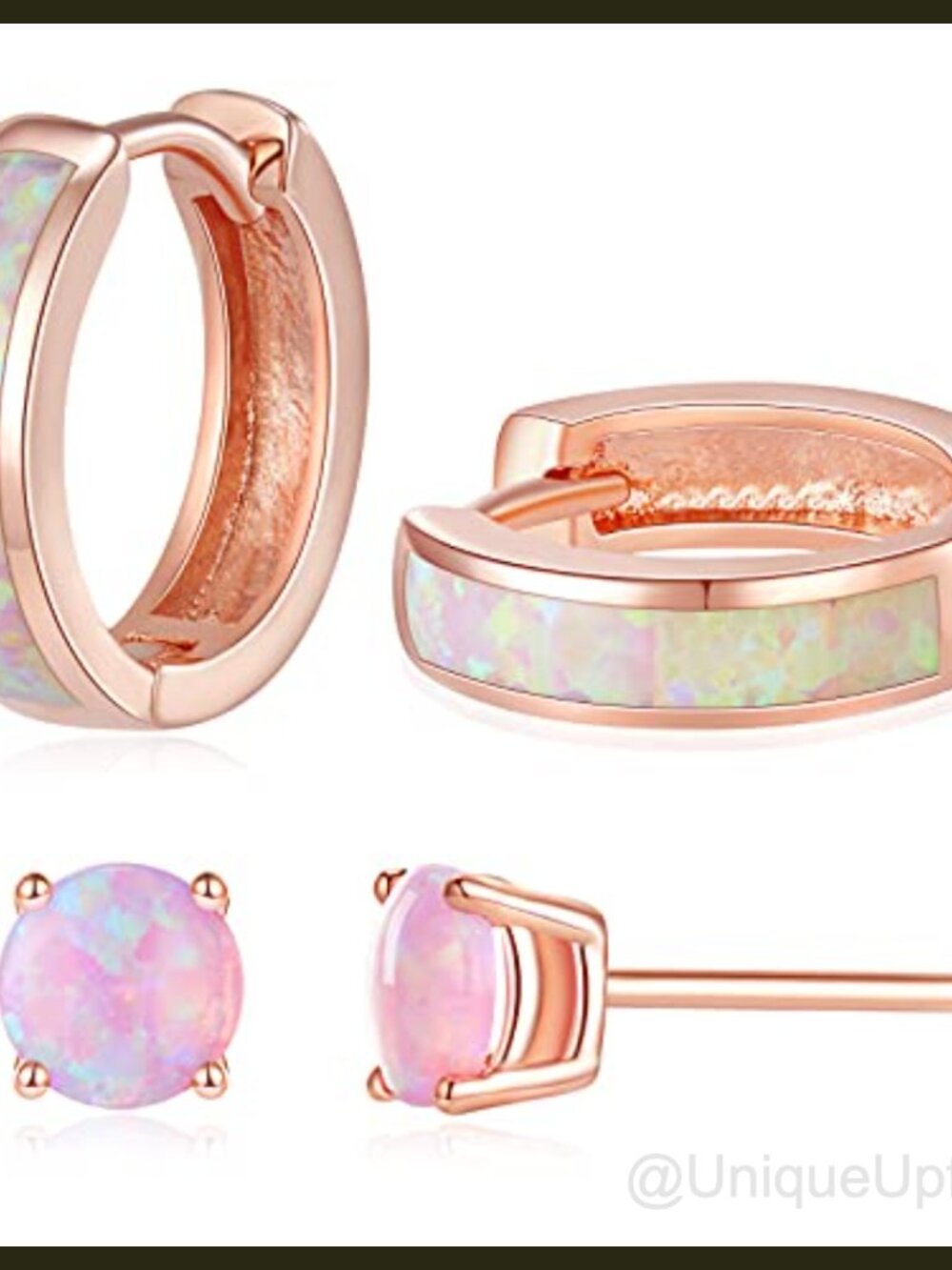 Opal Stud Huggie Hoop Earrings 18K White Gold Plated 14mm Hypoallergenic